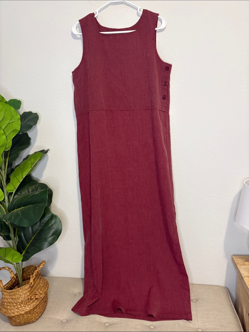Sleeveless Maxi Dress in Deep Red plaid/gingham 10